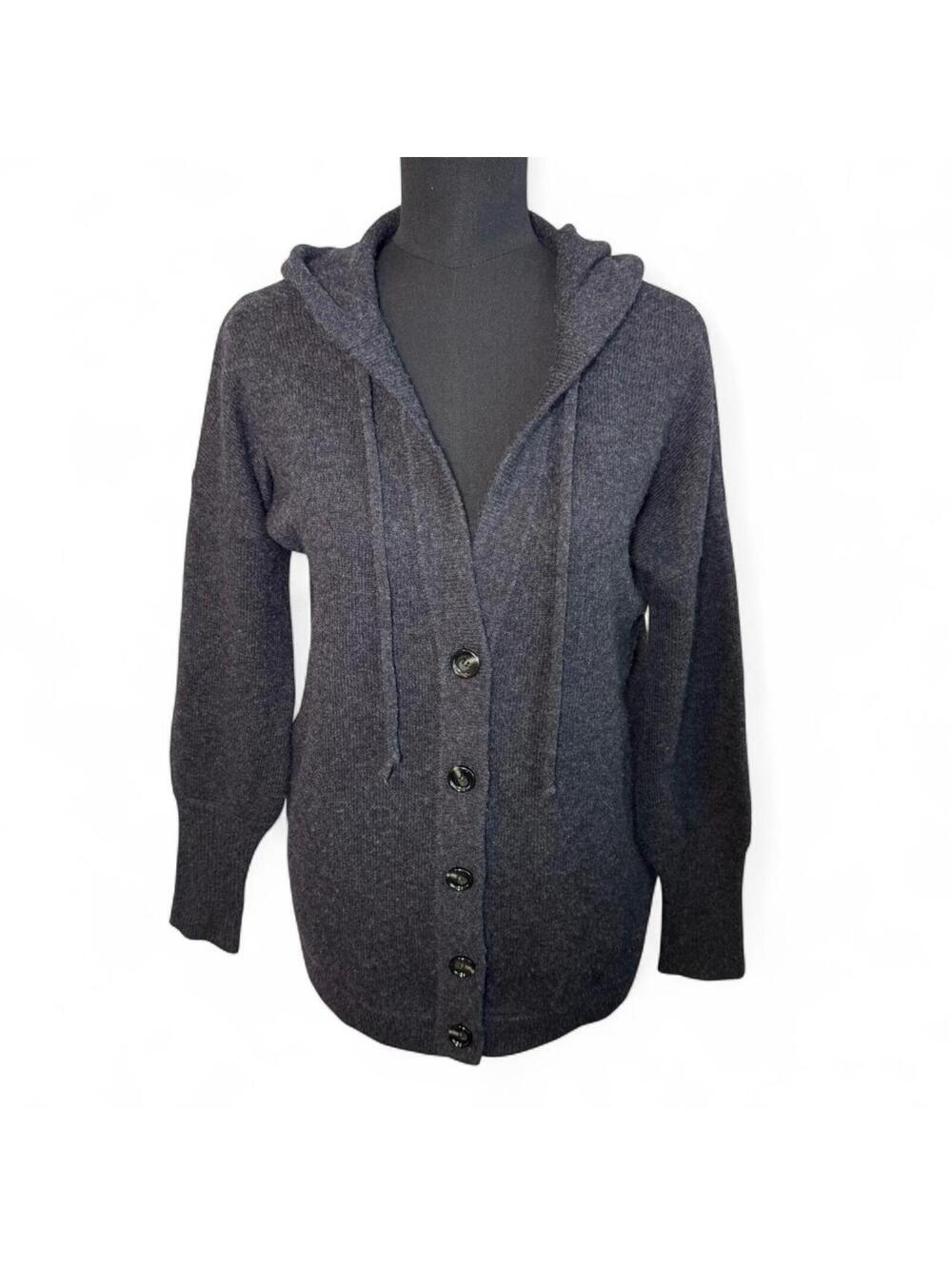 Allude Charcoal Grey Cashmere/Wool Blend Hooded Oversized Cardigan Size XS